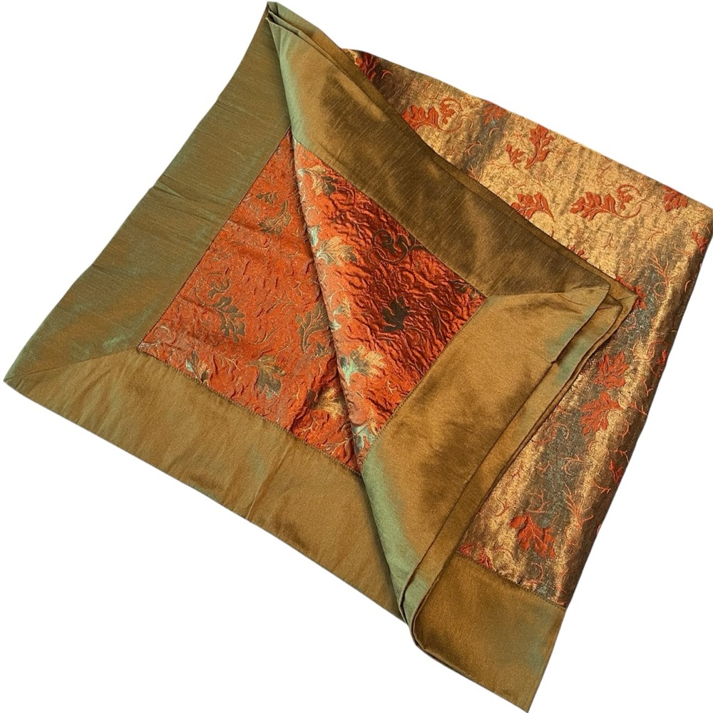 Reversible 48” Square Organza Tapestry Overlay Tablecloth Metallic Made In India